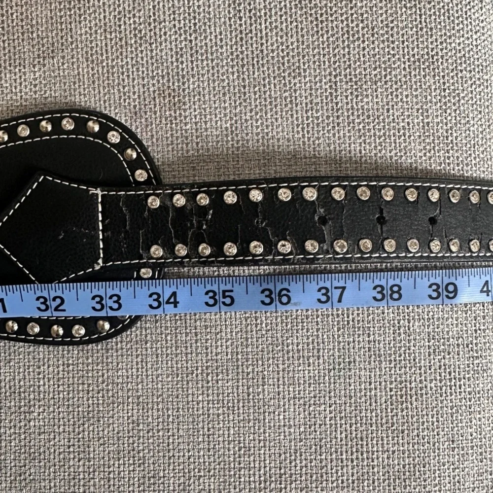 Ariat Womens Western Cinch Belt Black Studded Horseshoe Rhinestone XL Rare
